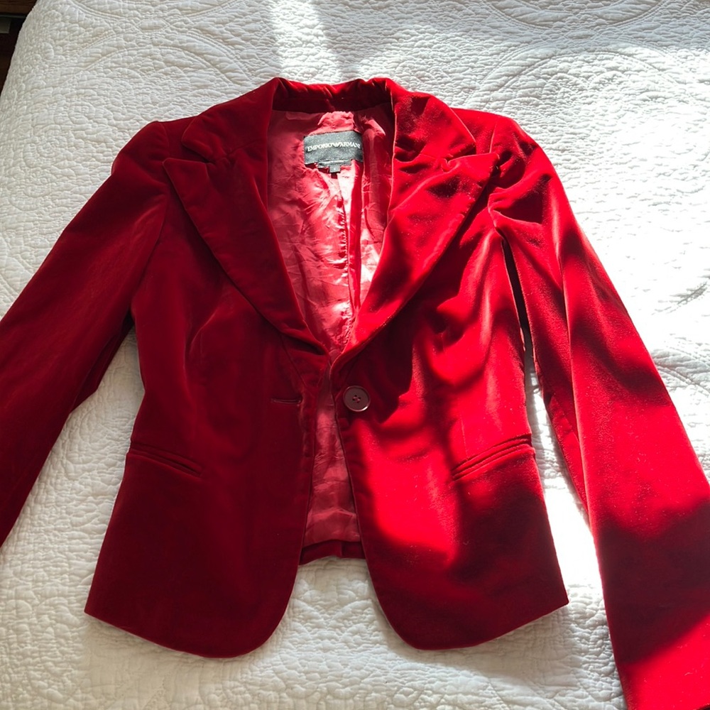 Red velvet blazer. By Emporio Armani. Women’s Size 4.